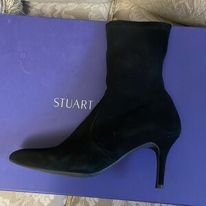 Stuart Weitzman Black Suede Pointed Toe Sock Booties
